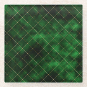 Dark Green Golden Geometric Shapes St Patricks Day Glass Coaster