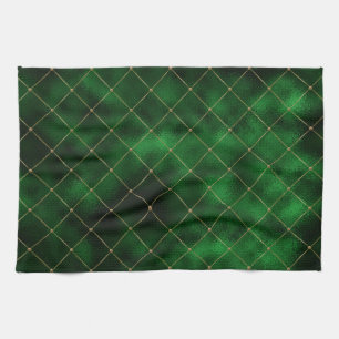 Dark Green Golden Rhombus Shapes St Patricks Day Tea Towel
