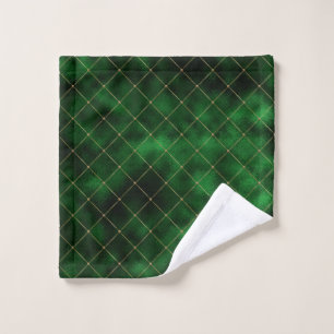 Dark Green Golden Rhombus Shapes St Patricks Day Wash Cloth