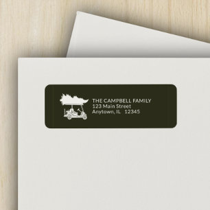 Dark Green Golf Cart Christmas Tree Return Address Label