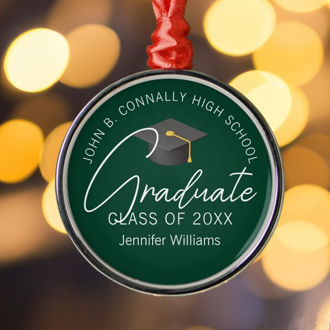Dark Green Graduate Custom Graduation Christmas Metal Ornament (Creator Uploaded)