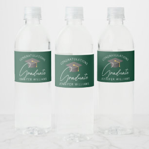 Dark Green Graduate Custom Graduation Party Water Bottle Label