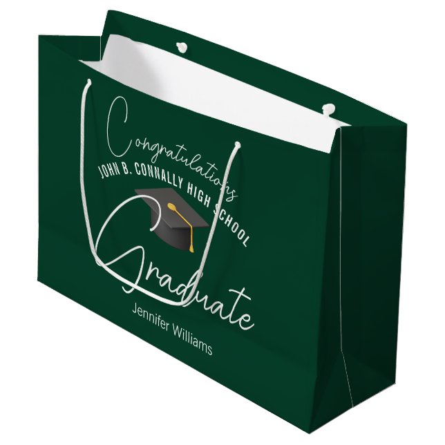 Dark Green Graduate Customized Graduation Party Large Gift Bag (Front Angled)