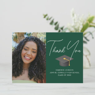 Dark Green Graduate Photo Personalised Graduation Thank You Card