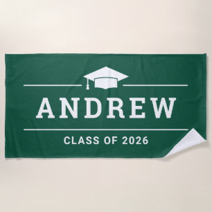 Dark Green Graduation Party Personalised Beach Towel