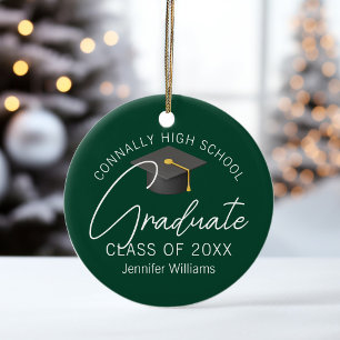 Dark Green Graduation Photo Personalised Christmas Ceramic Ornament