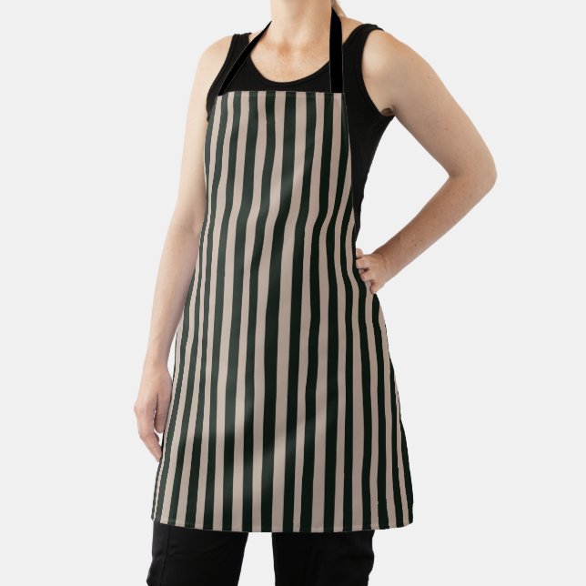 Dark Green Grey Stripes Baker Apron (Insitu)