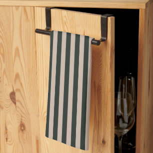 Dark Green Grey Stripes  Tea Towel