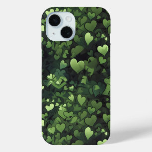 Dark Green Heart Pattern iPhone 15 Case