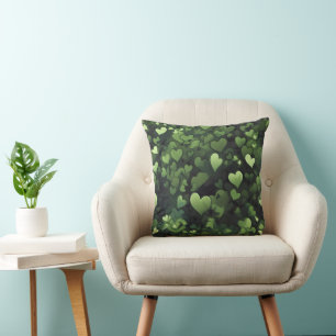 Dark Green Heart Pattern Cushion