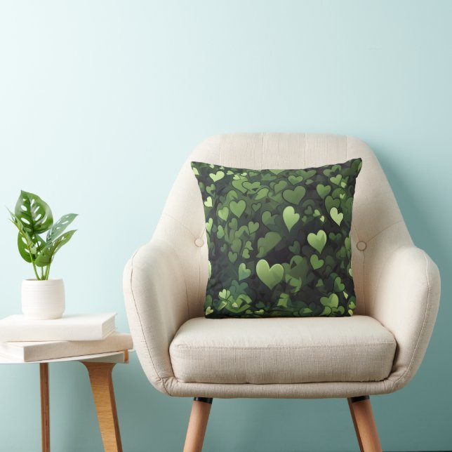 Dark Green Heart Pattern Cushion (Chair)