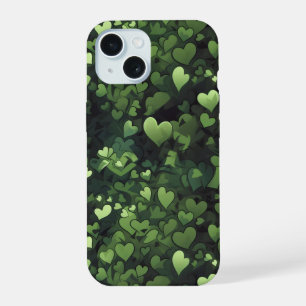 Dark Green Heart Pattern iPhone 15 Case