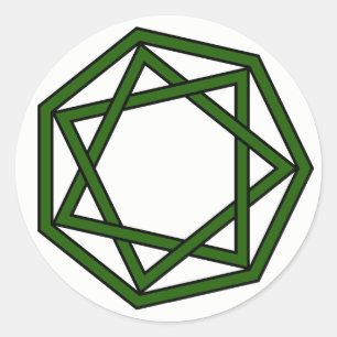 Dark Green Heptagram in Heptagon Classic Round Sticker