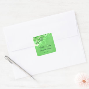 Dark Green Hibiscus Floral Save The Date Favour Square Sticker