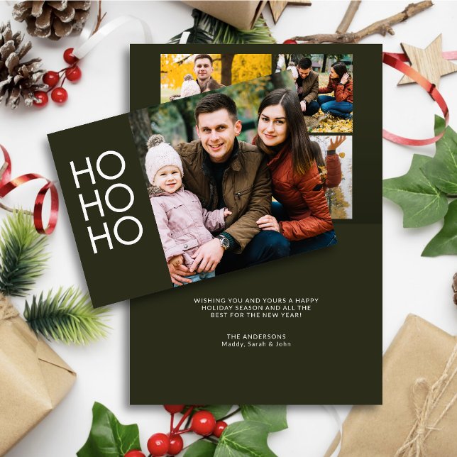 Dark Green "HO HO HO" Holiday Card (Creator Uploaded)