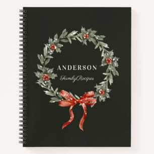 Dark Green Holly Berries Wreath Christmas Recipe Notebook