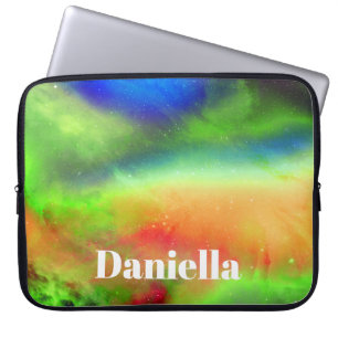 Dark Green Holographic Sky with Custom Name Laptop Sleeve