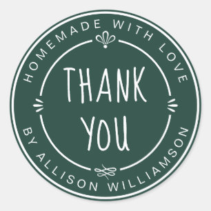 Dark Green Homemade Thank You Classic Round Sticker