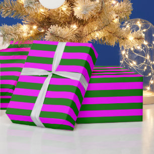 Dark Green Hot Pink Stripe Pattern Wrapping Paper