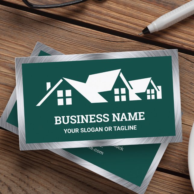 Dark Green House Roofing Construction Roofer Business Card (Creator Uploaded)