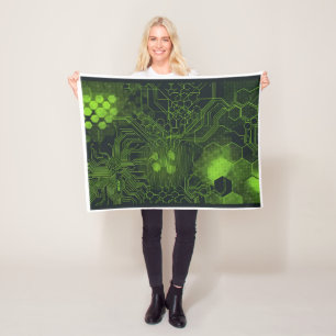 Dark Green Interwoven Plant Vines Pattern Art Flee Fleece Blanket