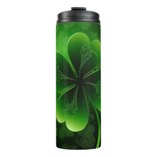 DARK GREEN INTRICATE IRISH CELTIC SHAMROCKS THERMAL TUMBLER