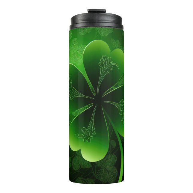 DARK GREEN INTRICATE IRISH CELTIC SHAMROCKS THERMAL TUMBLER (Front)