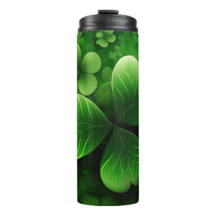 DARK GREEN INTRICATE IRISH CELTIC SHAMROCKS THERMAL TUMBLER
