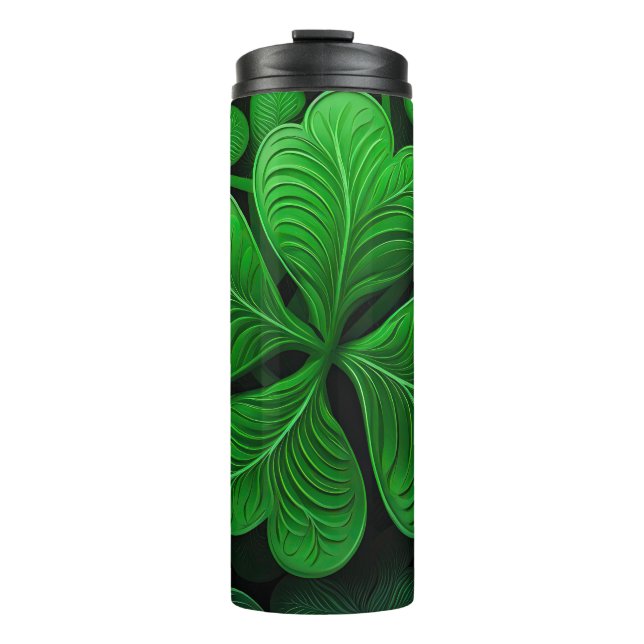 DARK GREEN INTRICATE IRISH CELTIC SHAMROCKS THERMAL TUMBLER (Front)