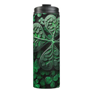 DARK GREEN INTRICATE IRISH CELTIC SHAMROCKS THERMAL TUMBLER