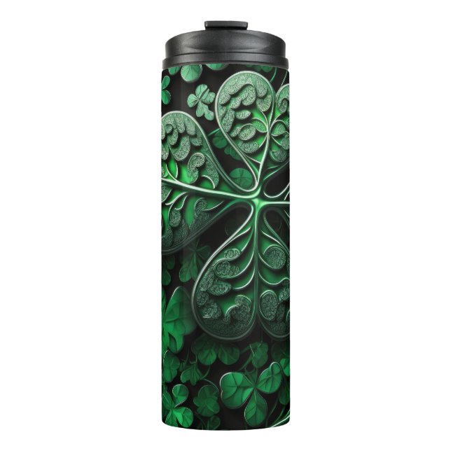 DARK GREEN INTRICATE IRISH CELTIC SHAMROCKS THERMAL TUMBLER (Front)