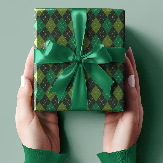 Dark Green Irish Small Argyle St Patrick's Day Wrapping Paper (Elegant Dark Green Argyle Pattern For Him. Irish Wedding, For the Groom, Groomsman, St Patrick's Day)