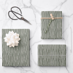 Dark Green & Ivory Wonky Stripes Wrapping Paper Sheet