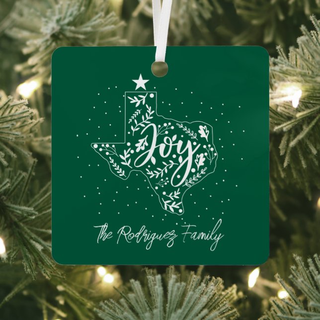 Dark Green Joy Holiday Leaves Texas Shape Metal Tree Decoration (Insitu)