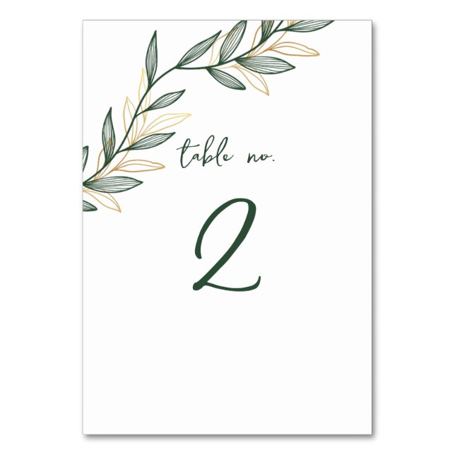 Dark Green Leaf Table Number Card (Front)
