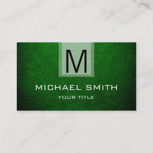 Dark Green Leather Textured Monogram Business Card