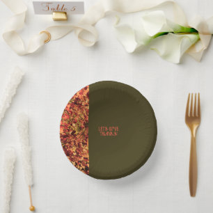 Dark Green Leaves Happy Thanksgiving Give Thanks Paper Plate