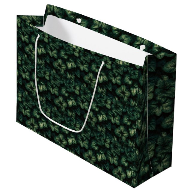 Dark Green Leaves Large Gift Bag (Front Angled)