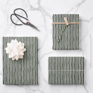 Dark Green & Light Gray Wonky Stripes Wrapping Paper Sheet