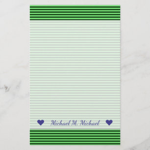 Dark Green & Light Green Stripes/Lines Pattern Stationery
