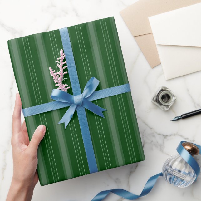 Dark Green & Light Green Thick and Thin Stripes Wrapping Paper (Gifting)