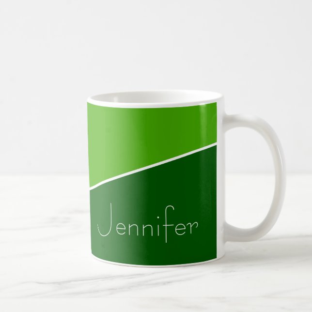 Dark Green, Light Green, White Curvy Line + Name Coffee Mug (Right)