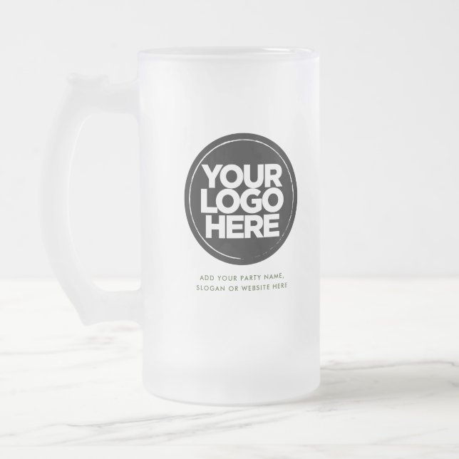 Dark Green Logo and Text Frosted Glass Beer Mug (Left)