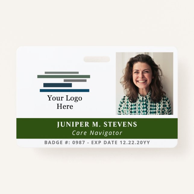 Dark Green Logo & Photo Employee ID ID Badge (Front)