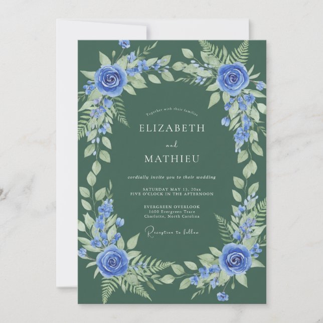 Dark Green Lush Botanical Wedding Invitation (Front)