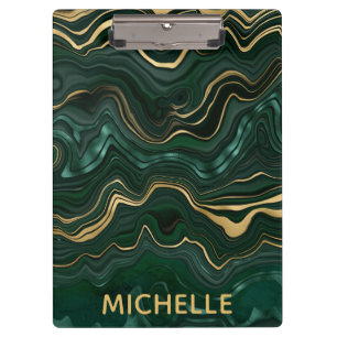 Dark Green Malachite and Gold Foil Strata Veining Clipboard