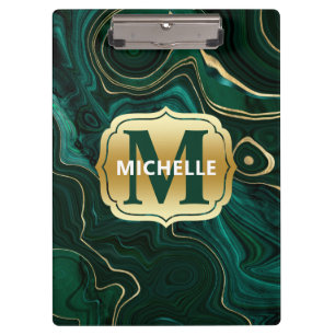 Dark Green Malachite and Gold Foil Strata Veining Clipboard