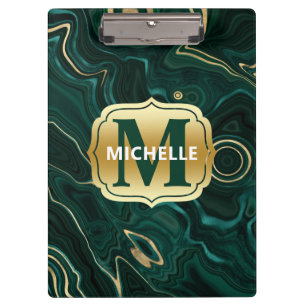 Dark Green Malachite and Gold Foil Strata Veining Clipboard