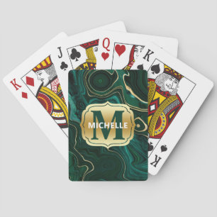 Dark Green Malachite and Gold Foil Strata Veining Playing Cards