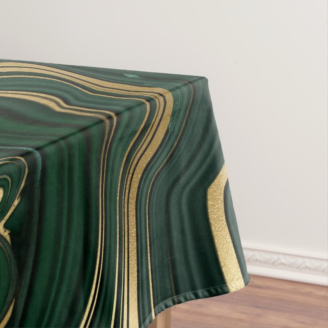 Dark Green Malachite and Gold Foil Strata Veining Tablecloth (In Situ)